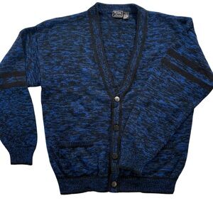 Willow Bay Vintage 80s 90s Blue Black Knit Oversized Cardigan L Grunge Grandpa